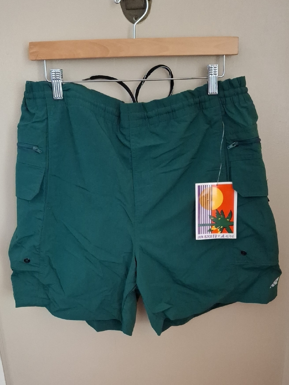 Vintage NWT Alpine Green Cargo Swim Shorts with Pocket Detail_1